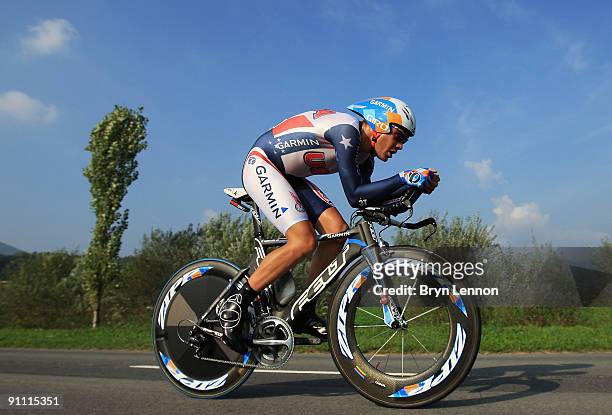 Tom Danielson of the USA in action during the Elite Men's Time Trial at the 2009 UCI Road World Championships on September 24, 2009 in Mendrisio,...