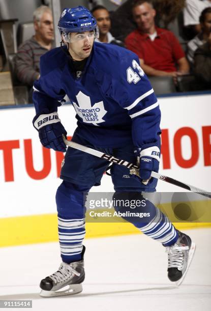 Nazem Kadri of the Toronto Maple Leafs skates against the Pittsburgh Penguins during a pre-season NHL game at the Air Canada Centre on September 22,...