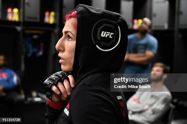 Randa Markos of Iraq warms up backstage during a UFC Fight Night event at Spectrum Center on January 27, 2018 in Charlotte, North Carolina.