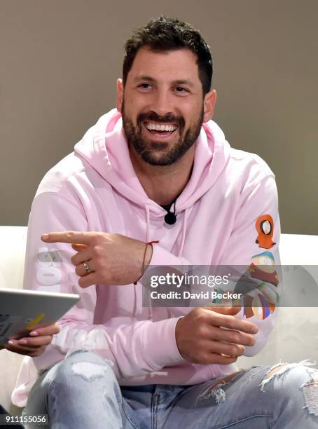 Dancer Maksim Chmerkovskiy attends a news conference celebrating the 1st Anniversary of One Piece Thousand Storm at the Treasure Island Hotel &...