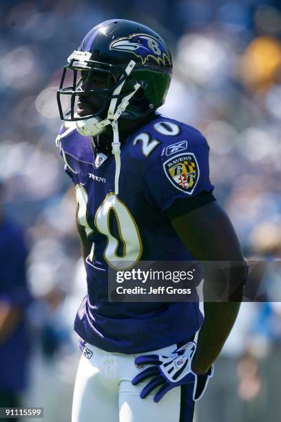 Ed Reed of the Baltimore Ravens looks on prior to the game against the San Diego Chargers at Qualcomm Stadium on September 20, 2009 in San Diego,...