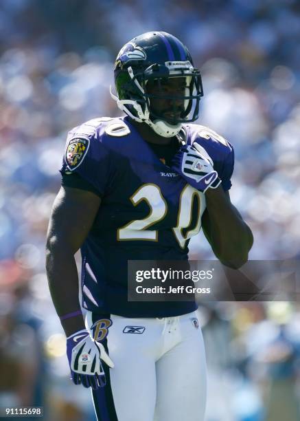 Ed Reed of the Baltimore Ravens plays against the San Diego Chargers at Qualcomm Stadium on September 20, 2009 in San Diego, California.