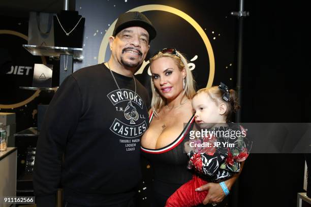 Rapper/actor Ice-T and actor/model Coco Austin attend the GRAMMY Gift Lounge during the 60th Annual GRAMMY Awards at Madison Square Garden on January...