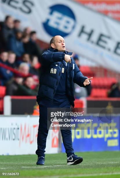 Preston North End manager Alex Neil shouts instructions to his team from the technical area during the The Emirates FA Cup Fourth Round match between...