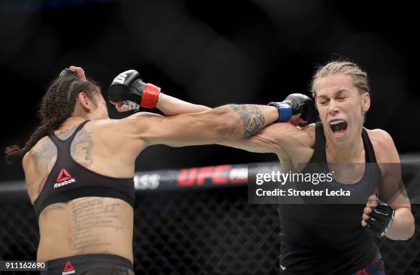 Katlyn Chookagian competes against Mara Romero Borella of Italy during UFC Fight Night at Spectrum Center on January 27, 2018 in Charlotte, North...