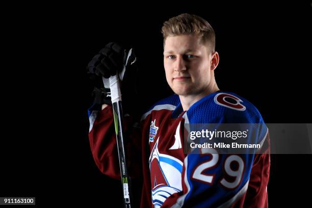 Nathan MacKinnon of the Colorado Avalanche poses for a portrait during the 2018 NHL All-Star at Amalie Arena on January 27, 2018 in Tampa, Florida.