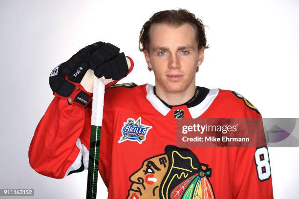 Patrick Kane of the Chicago Blackhawks poses for a portrait during the 2018 NHL All-Star at Amalie Arena on January 27, 2018 in Tampa, Florida.