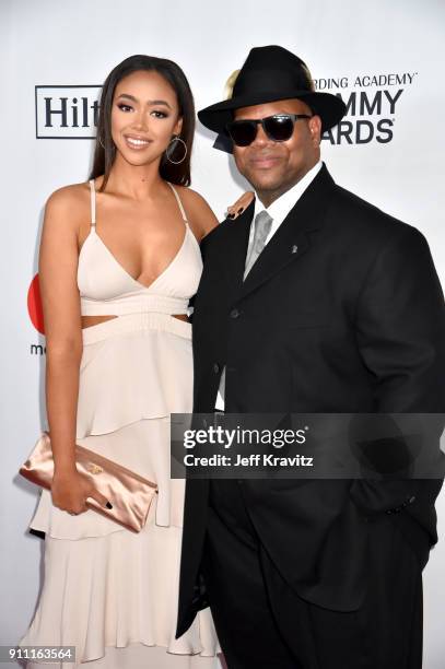 Model Bella Harris and producer Jimmy Jam attend the Clive Davis and Recording Academy Pre-GRAMMY Gala and GRAMMY Salute to Industry Icons Honoring...