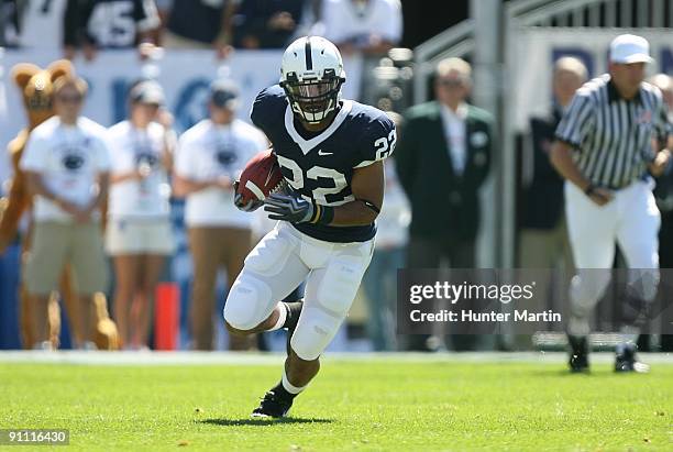 Running back Evan Royster of the Penn State Nittany Lions carries the ball during a game against the Temple Owls on September 19, 2009 at Beaver...