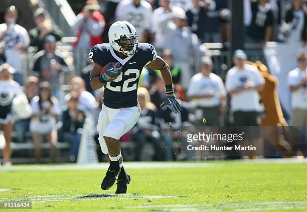Running back Evan Royster of the Penn State Nittany Lions carries the ball during a game against the Temple Owls on September 19, 2009 at Beaver...