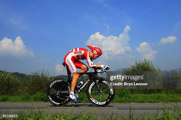 Lars Bak of Denmark in action during the Elite Men's Time Trial at the 2009 UCI Road World Championships on September 24, 2009 in Mendrisio,...