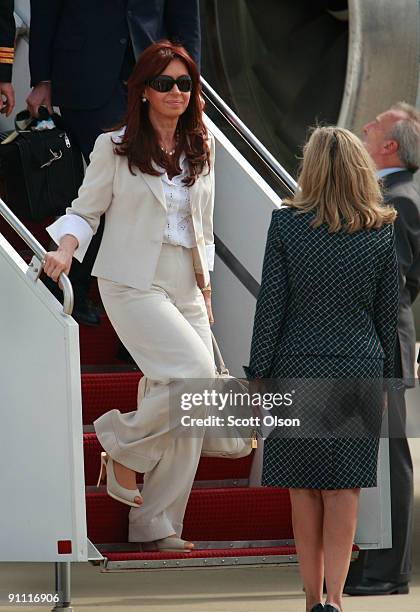 Cristina Fernandez de Kirchner, President of Argentina, arrives for the G-20 Pittsburgh Summit at the Pittsburgh International Airport September 24,...