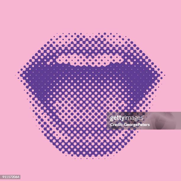 stockillustraties, clipart, cartoons en iconen met half tone patroon van vrouw lips lachen en glimlachen - schreeuwen