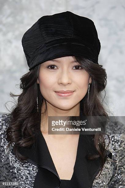 Zhang Ziyi attends the Giorgio Armani Fashion Show as part of the Milan Womenswear Fashion Week Spring/Summer 2010 at the Milano Fashion Center on...