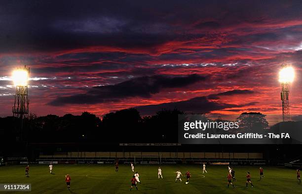 The Sun Sets over the Womens U19 International between England and Norway at Spotland Stadium on September 24, 2009 in Rochdale, England.