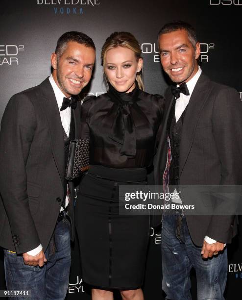 Dan Caten, Hilary Duff and Dean Caten, Creative Directors of DSquared, attend party at DSQUARED2 Headquarters and Rooftop on September 15, 2009 in...