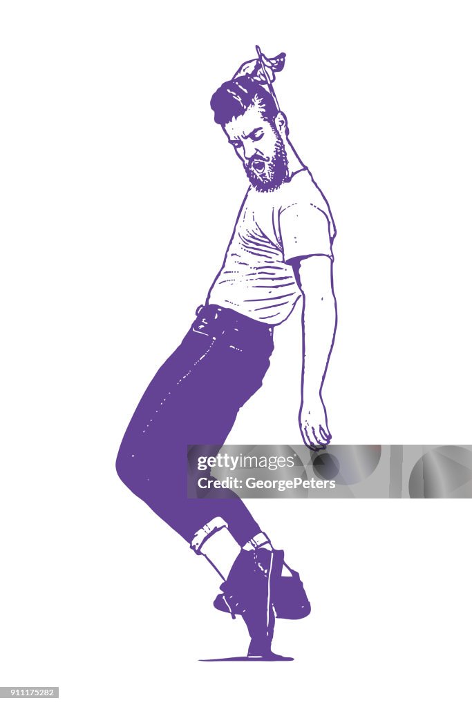 Vintage 1950's jonge hipster dansen en kammen van haar man