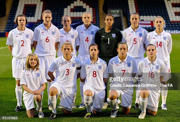 The England Womens U19 Team line up during the Womens U19 International between England and Norway at Spotland Stadium on September 24, 2009 in...