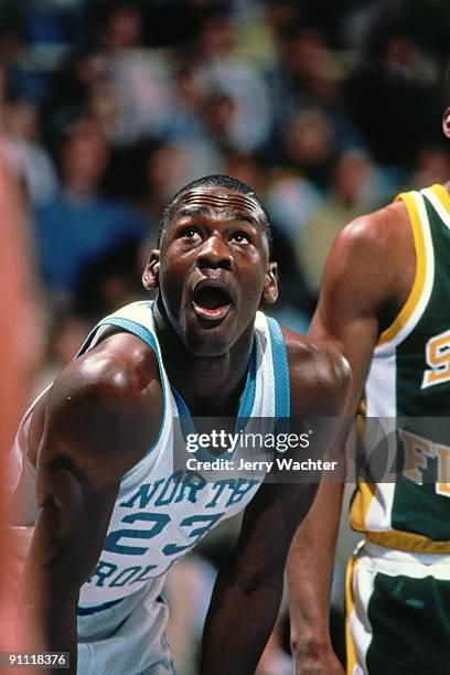 Michael Jordan of the North Carolina Tar Heels looks on during a NCAA game played in 1981 in Chapel Hill, North Carolina. NOTE TO USER: User...