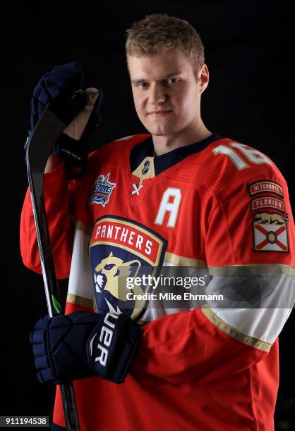 Aleksander Barkov of the Florida Panthers poses for a portrait during the 2018 NHL All-Star at Amalie Arena on January 27, 2018 in Tampa, Florida.