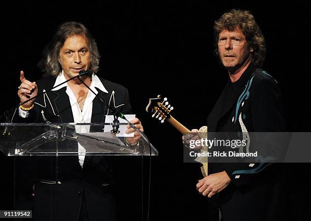 Musician/Host Jim Lauderdale interrupts Sam Bush during his acceptance speach, as Sam Bush fires back "Jim this is NOT the AmeriKAYNE awards. Sam...