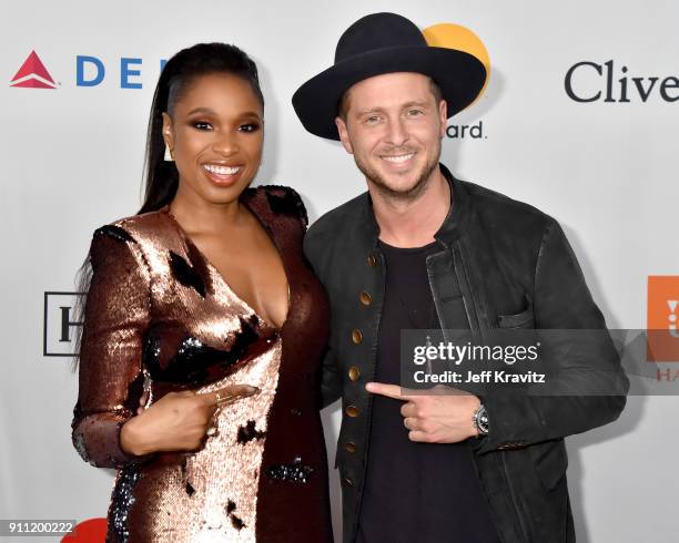 Recording artists Jennifer Hudson and Ryan Tedder of OneRepublic attend the Clive Davis and Recording Academy Pre-GRAMMY Gala and GRAMMY Salute to...