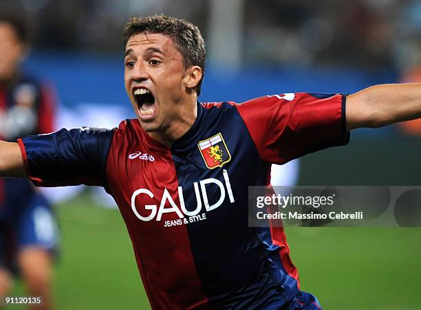 Hernan Crespo of Genoa CFC celebrates scoring his team's second goal during the Serie A match between Genoa CFC and SSC Juventus FC at Stadio Luigi...