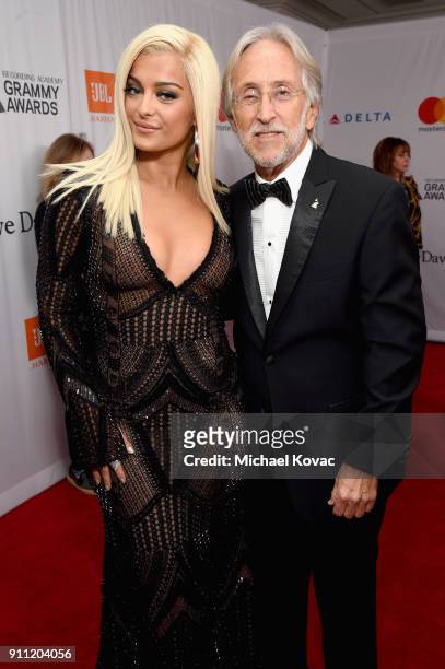 Recording artist Bebe Rexha and Recording Academy and MusiCares President/CEO Neil Portnow attends the Clive Davis and Recording Academy Pre-GRAMMY...