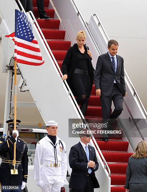 Spain's Prime Minister Jose Luis Rodriguez Zapatero and his wife Sonsoles Espinosa arrive on September 24, 2009 arrive on September 24, 2009 at...