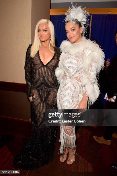 Recording artist Bebe Rexha and recording artist Rita Ora attend the Clive Davis and Recording Academy Pre-GRAMMY Gala and GRAMMY Salute to Industry...