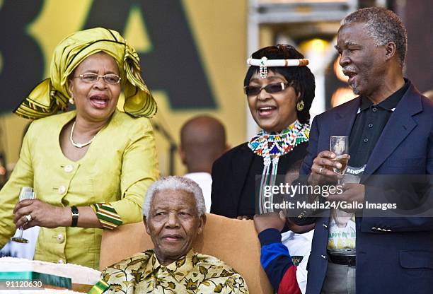 South Africa. Gauteng. Pretoria. Former South African president, Nelson Mandela, celebrates his 90th birthday at Loftus Stadium. Graca Machel and...