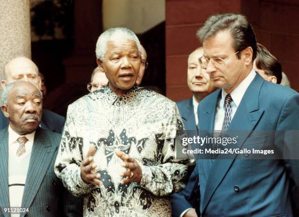 President Nelson Mandela and Mr. Klaus Kinkel German Vice Chancellor at the Union Buildings, Pretoria where they had discussions. South African...