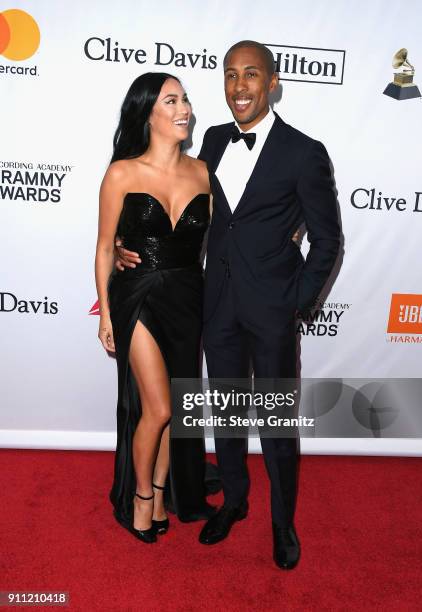 Personality Stephanie Shepherd and iTunes/Apple Music Head of Content Larry Jackson attend the Clive Davis and Recording Academy Pre-GRAMMY Gala and...