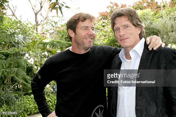 Dennis Quaid and Thomas Hayden Church at the Four Seasons Hotel in Beverly Hills, California on April 8, 2008. Reproduction by American tabloids is...