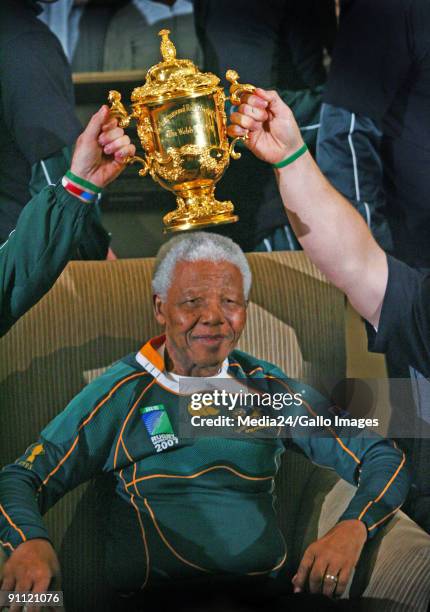 South Africa. The Sprinboks meet with Madiba at the Nelson Mandela Foundation in Houghton.