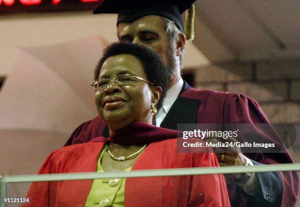 South Africa. Western Cape. Cape Town. Graca Machel, wife of former South African president, Nelson Mandela, receives he honorary degree at the...