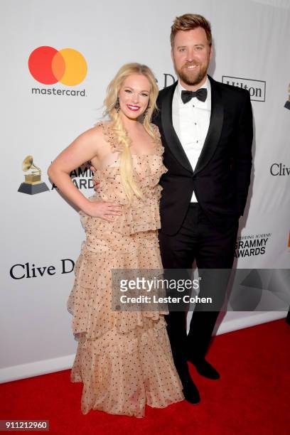 Cassie McConnell Kelley and recording artist Charles Kelley of Lady Antebellum attend the Clive Davis and Recording Academy Pre-GRAMMY Gala and...