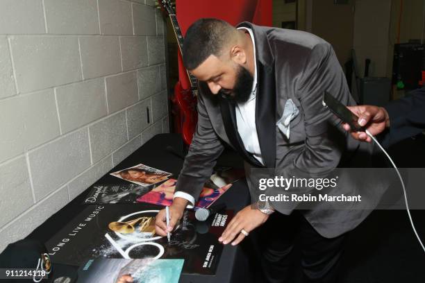 Recording artist DJ Khaled with the GRAMMY Charities Signings during the 60th Annual GRAMMY Awards at Madison Square Garden on January 27, 2018 in...