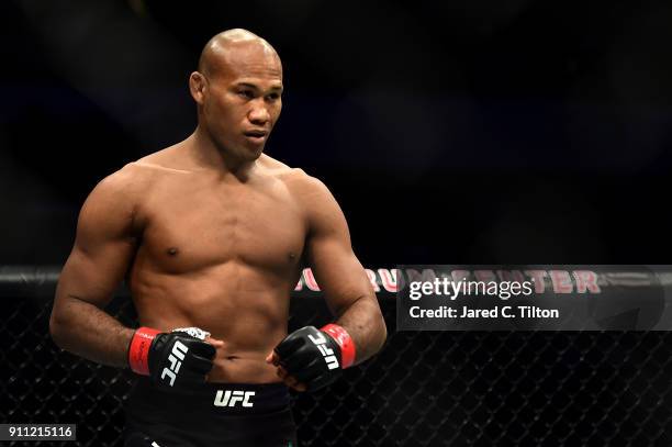 Ronaldo "Jacare" Souza of Brazil looks on prior to his middleweight bout against Derek Brunson during the UFC Fight Night event inside the Spectrum...