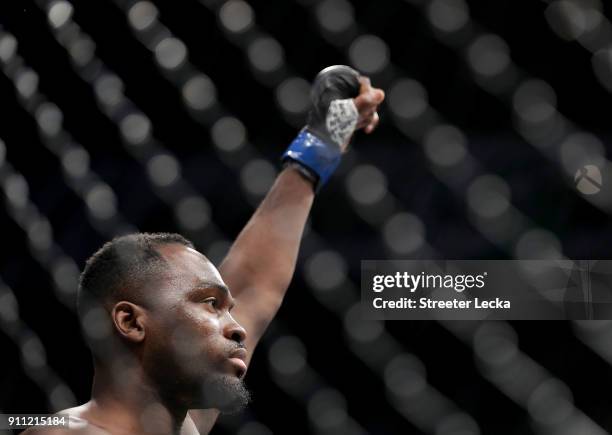 Derek Brunson prepares to fight Ronaldo "Jacare" Souza of Brazil in their middleweight bout during UFC Fight Night at Spectrum Center on January 27,...