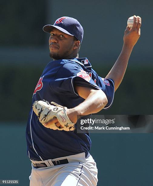 Fausto Carmona of the Cleveland Indians pitches against the Detroit Tigers during the game at Comerica Park on September 3, 2009 in Detroit,...