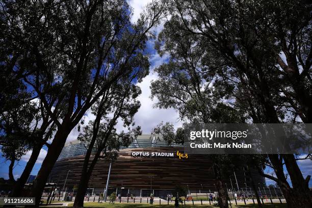 General view from outside the stadium before game five of the One Day International match between Australia and England at Perth Stadium on January...