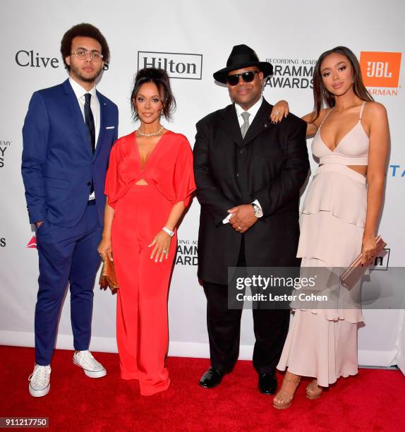 Max Harris, Lisa Harris, music producer Jimmy Jam, and model Bella Harris attend the Clive Davis and Recording Academy Pre-GRAMMY Gala and GRAMMY...