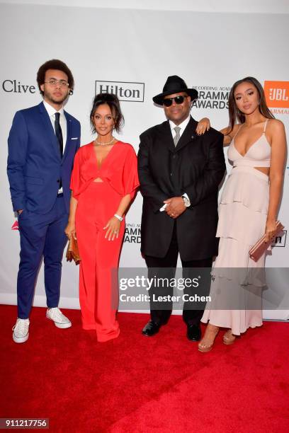 Max Harris, Lisa Harris, music producer Jimmy Jam, and model Bella Harris attend the Clive Davis and Recording Academy Pre-GRAMMY Gala and GRAMMY...