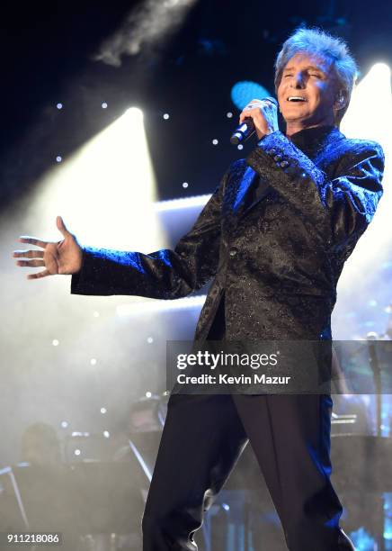 Recording artist Barry Manilow performs onstage during the Clive Davis and Recording Academy Pre-GRAMMY Gala and GRAMMY Salute to Industry Icons...