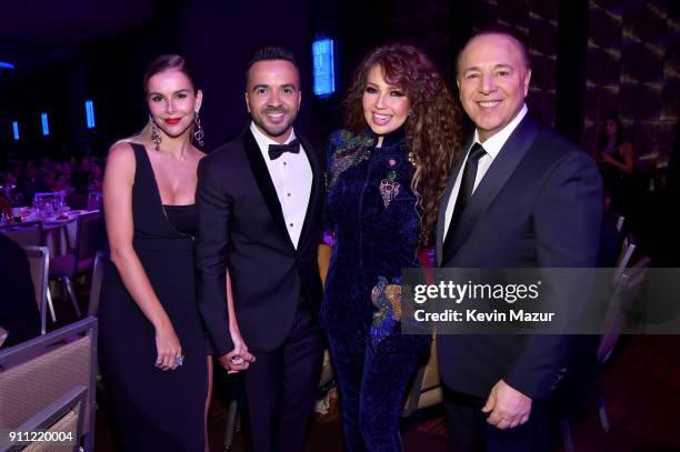 Model Agueda Lopez, recording artist Luis Fonsi, recording artist Thalia, and Casablanca Records Co-Owner Tommy Mottola attend the Clive Davis and...