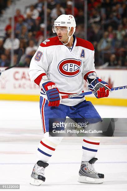 Andrei Markov of the Montreal Canadiens skates during a preseason game against the Ottawa Senators at Scotiabank Place on September 19, 2009 in...