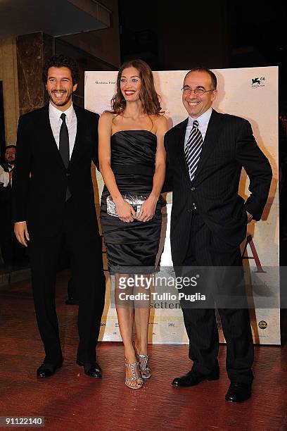 Francesco Scianna , Margarete Made and Director Giuseppe Tornatore attend the "Baaria" screening at the Supercinema on September 24, 2009 in Bagheria...