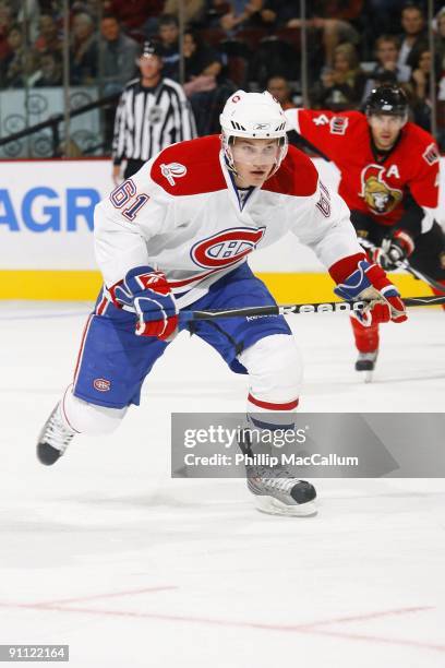 Ben Maxwell of the Montreal Canadiens skates during a preseason game against the Ottawa Senators at Scotiabank Place on September 19, 2009 in Ottawa,...