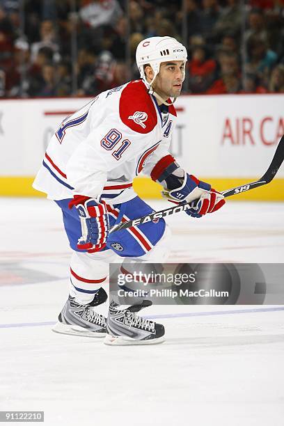 Scott Gomez of the Montreal Canadiens skates against the Ottawa Senators during the preseason game at Scotiabank Place on September 19, 2009 in...